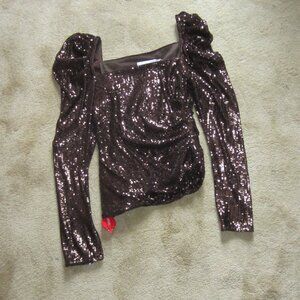 NWT JONATHAN SIMKHAI Size 2 Sable Sequined Square Neck Puff Sleeve Top
